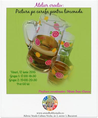 poze atelier creativ pictura pe carafa pentru limonada 