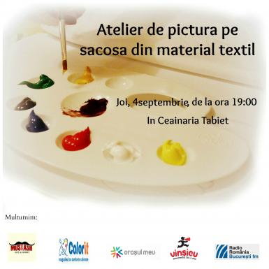 poze  atelier de pictura pe sacosa din material textil