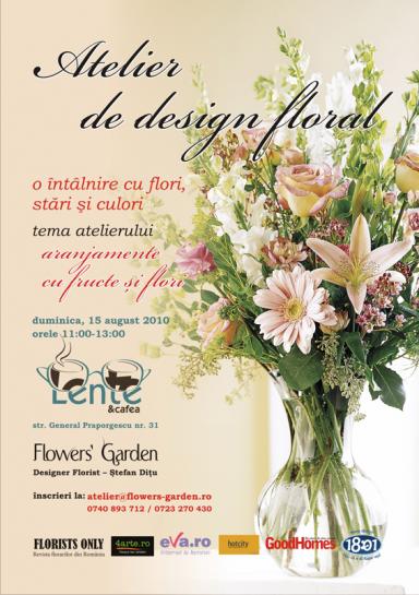 poze atelier de design floral aranjamente cu flori si fructe