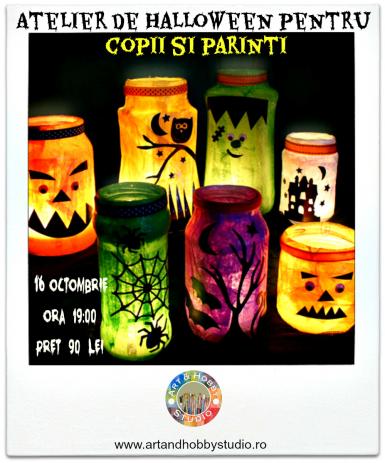 poze atelier de halloween felinare din borcane