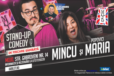 poze stand up comedy cu banciu mincu si maria popovici