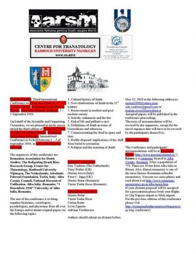 poze third international conference on dying and death in 18th 21st century europe refiguring death rites in europe